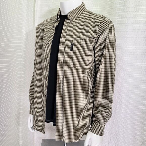 Columbia Rugged Button Down Shirt Mid-Weight Outdoor Tan Black Plaid Men's L - Picture 3 of 15
